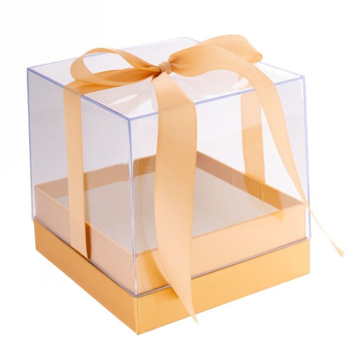 SCATOLA TRASPARENTE 14x14x14CM BASE ORO